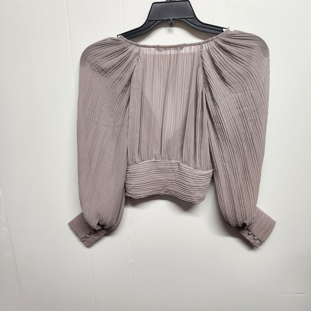 Zara Blouse Womens XS Beige Pleated Cropped Twist Front Balloon Sleeve Top - Picture 9 of 12